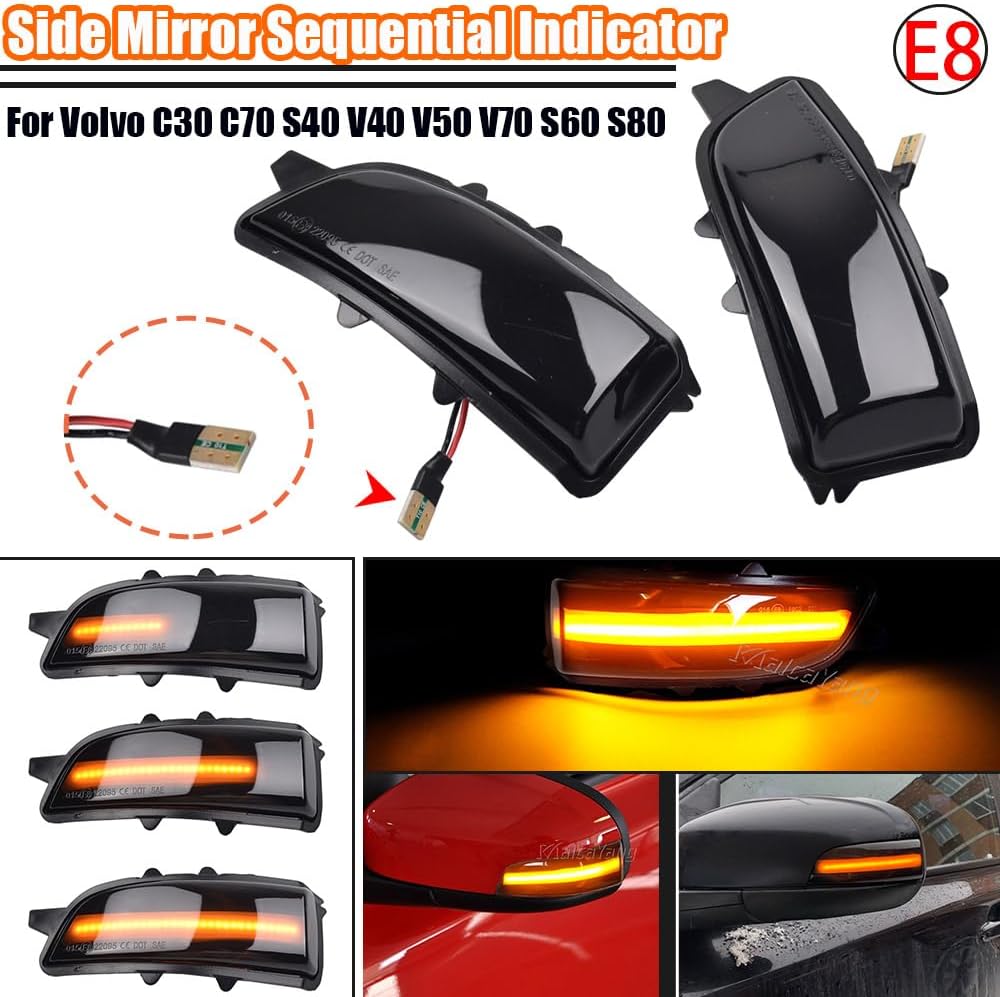 Malcayang Indicador de señal de giro para espejo lateral, repuesto de luz intermitente dinámica secuencial compatible con Volvo C30 C70 S40 V40 V50