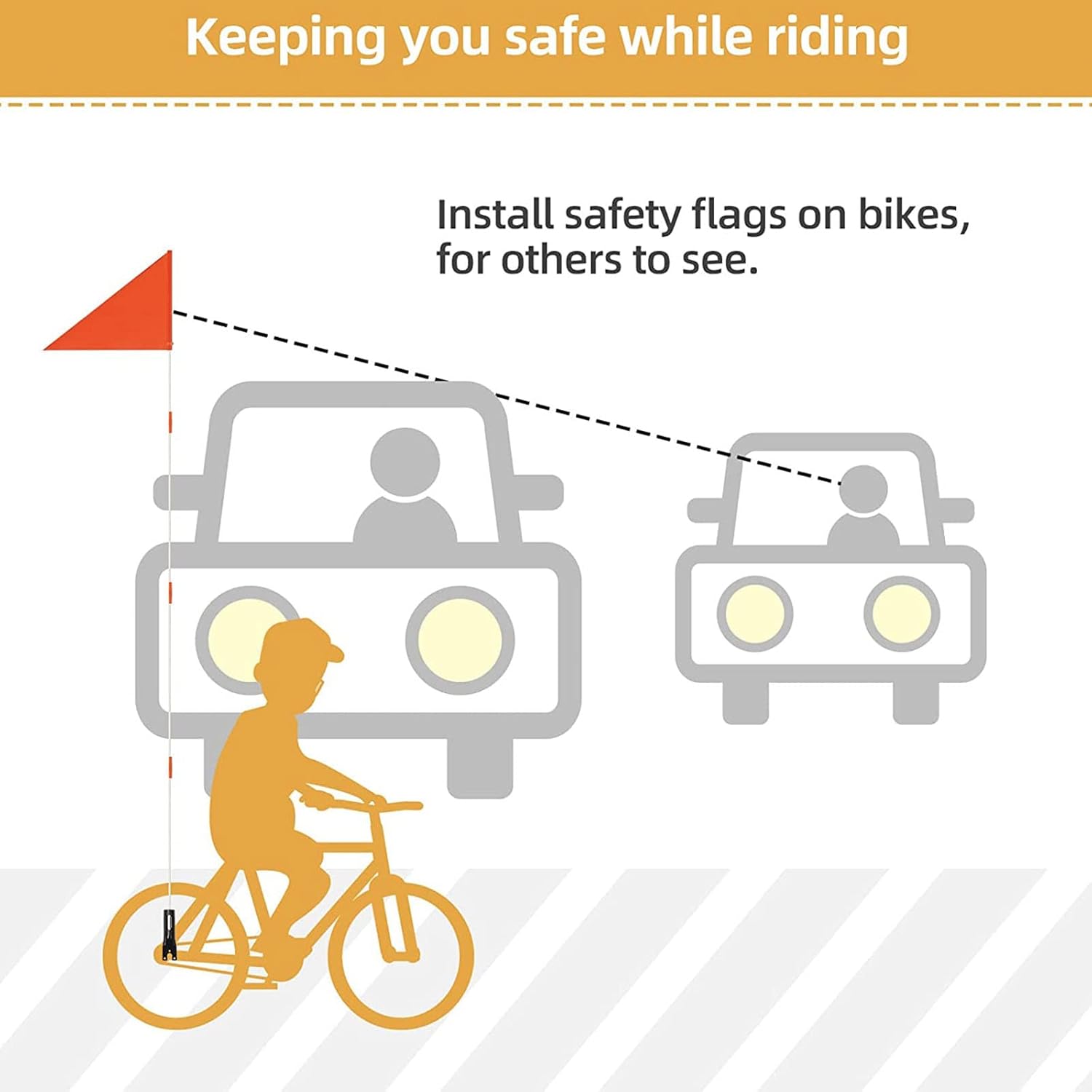 Bandera de bicicleta Poste de fibra de vidrio de altura ajustable Señal de seguridad Alta visibilidad para bicicletas eléctricas Carros de golf