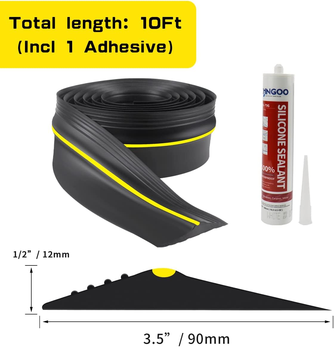 Tira de goma universal para puerta de garaje con adhesivos, repuesto de burletes resistentes a la intemperie (10 pies, negro)