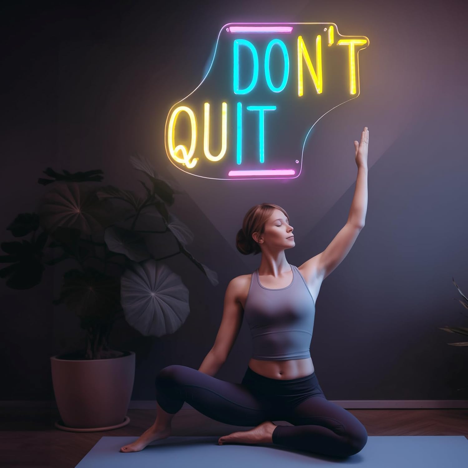 Letrero LED de neón con texto en inglés “Don’t Quit”, fuente de alimentación USB con interruptor de ajuste continuo, luces de neón, decoración de