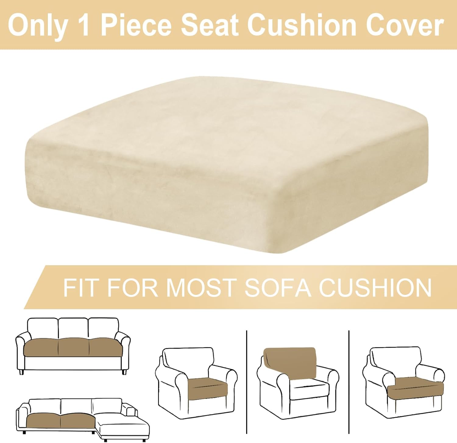 BT.WA Funda de cojín de terciopelo para sofá, 1 pieza, funda elástica para sillón seccional, fundas para sofá seccional separado, protector de
