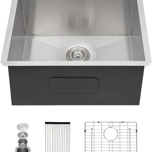 Sarlai – Fregadero empotrado utilitario, de 23 x 18 pulgadas, de acero inoxidable calibre 16, con seno con profundidad de 12 pulgadas Sarlai – Fregadero empotrado utilitario, de 23 x 18 pulgadas, de acero inoxidable calibre 16, con seno con profundidad de 12 pulgadas