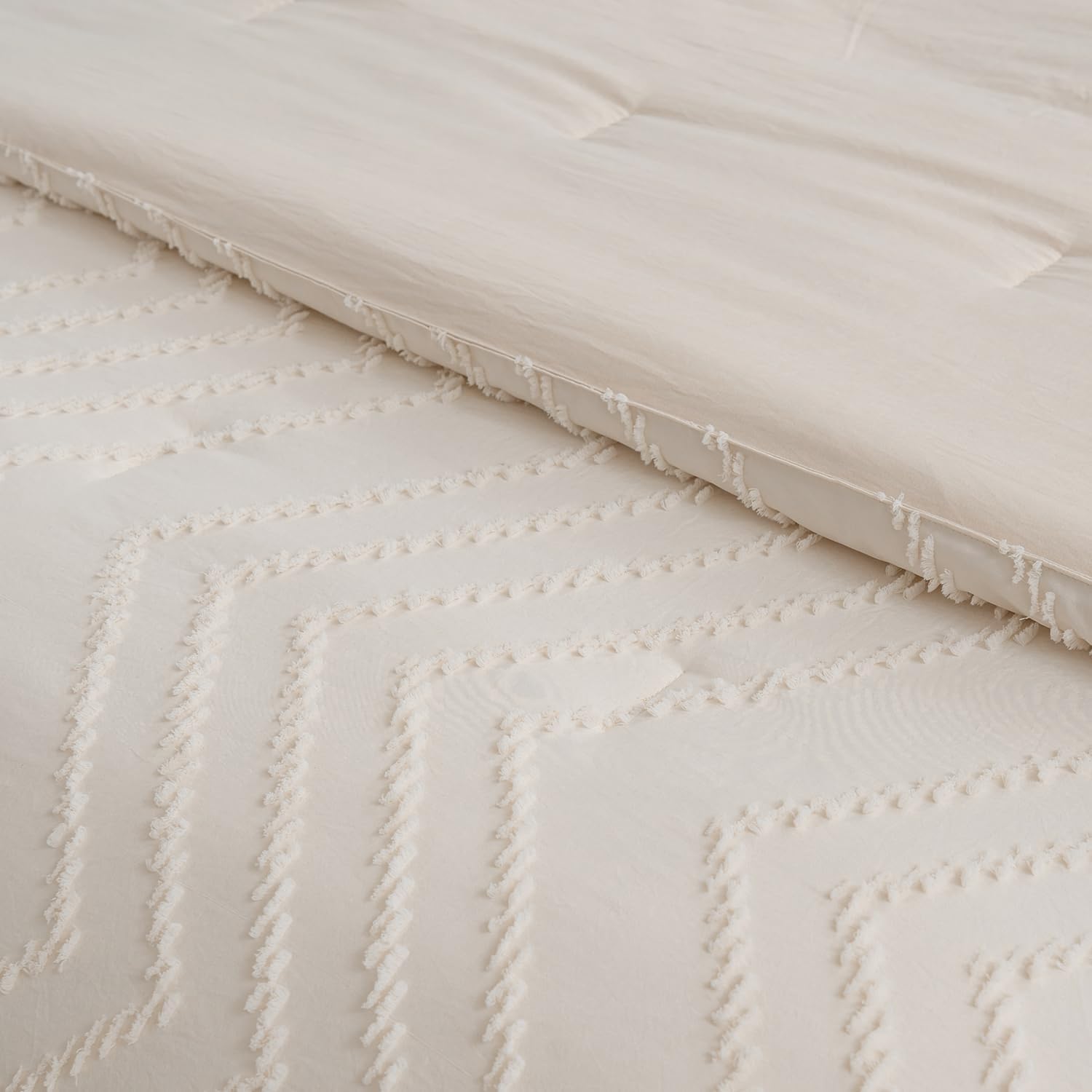 SLEEPBELLA Juego de edredón tamaño King, edredón de cama color crema, diseño capitoné vertical, juego de cama King ligero y esponjoso (tamaño King,