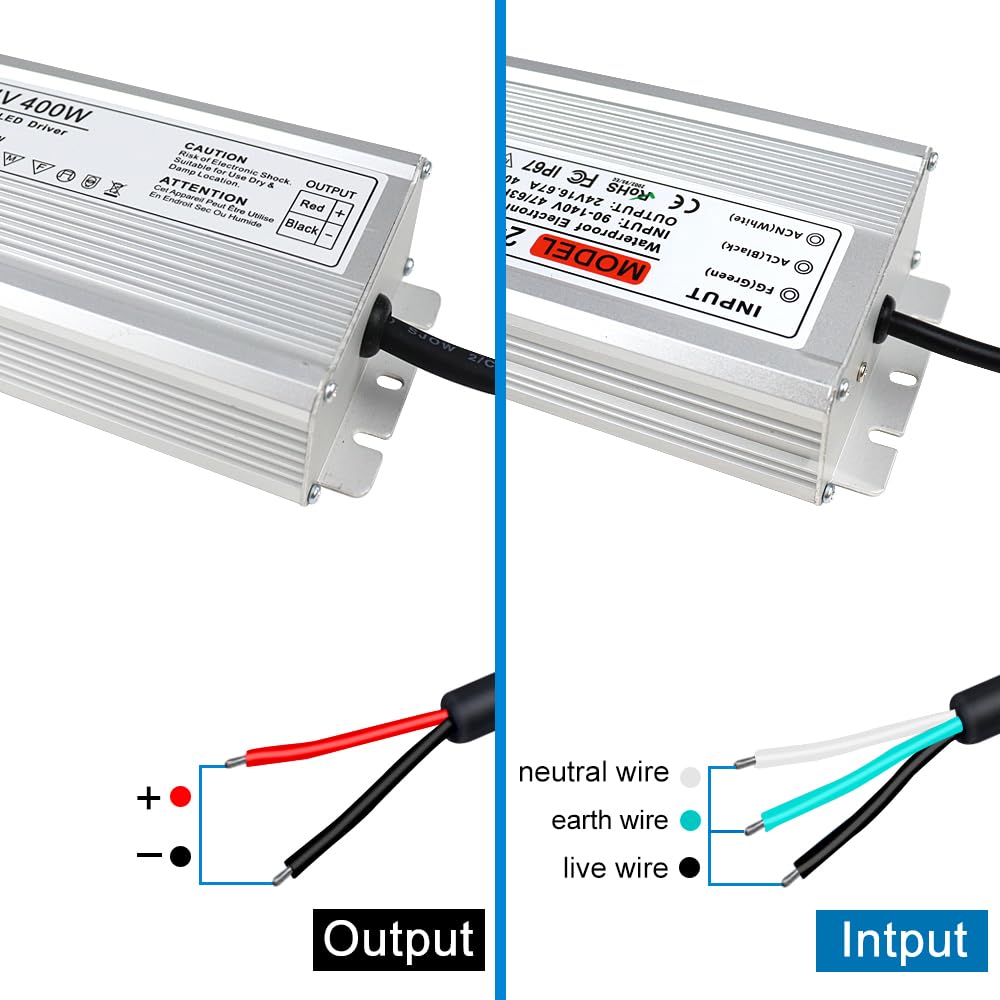 Fuente de alimentación LED de 24V 400W, Fuente de alimentación exterior impermeable IP67, CA 90-140V a DC 24 voltios controlador LED, transformador