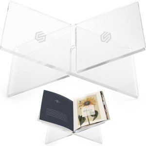 Soporte acrílico para libros, de plástico de 0.315 in de grosor con capacidad de peso de 10 libras, soporte de lectura para libros abiertos y Soporte acrílico para libros, de plástico de 0.315 in de grosor con capacidad de peso de 10 libras, soporte de lectura para libros abiertos y