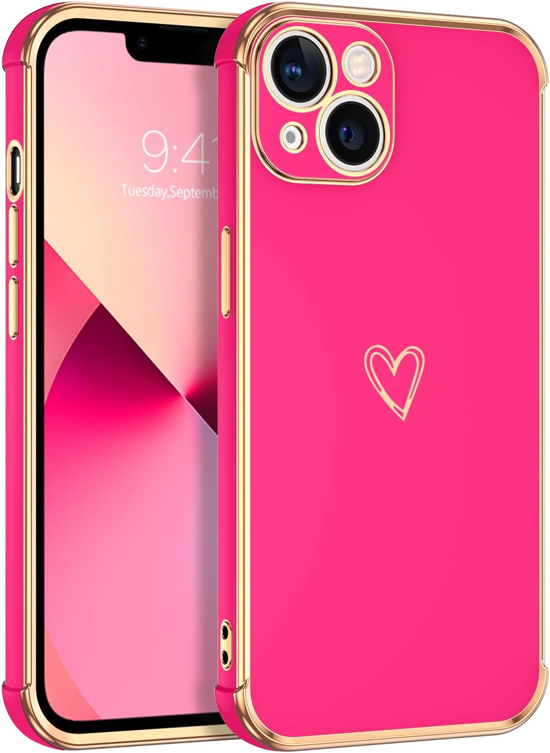 GUAGUA Funda compatible con iPhone 13 de 6.1 pulgadas, delgada, suave TPU con bonito patrón de corazón para mujeres, niñas y hombres, fundas