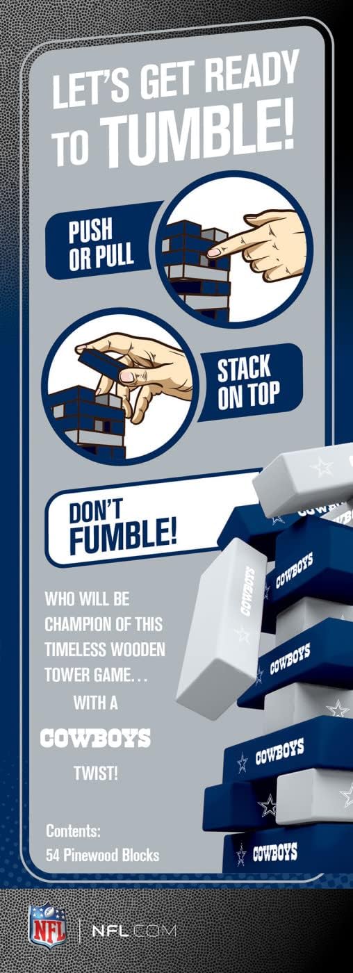 MasterPieces Día del juego – NFL Dallas Cowboys – Torre de caída con licencia oficial, bloques de madera real