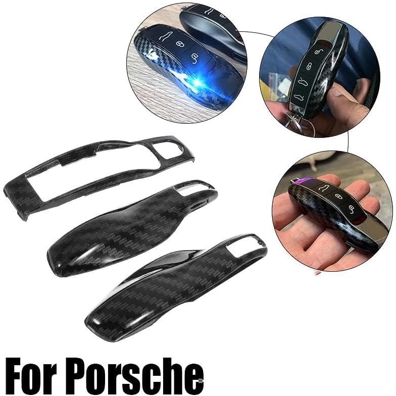 Funda para llavero de estilo fibra de carbono, 3 piezas, protección completa, compatible con Porsche Boxster Cayman 981 Carrera 911 991 918 Spyder