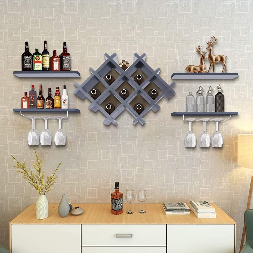 Armario de vino moderno de 5 piezas para colgar en la pared, accesorios de bar para botellas, soporte para almacenamiento de vidrio, estante