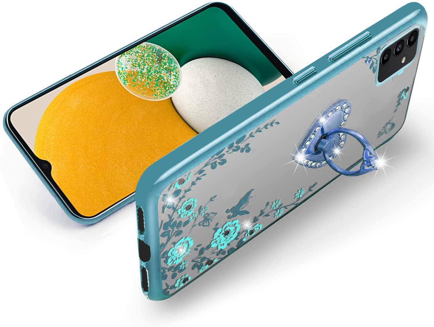 B-wishy Funda para teléfono Samsung Galaxy A13 5G4GA04S, corazón de mariposa con purpurina delgada TPU Bling Diamond Rhinestone lindo para niñas