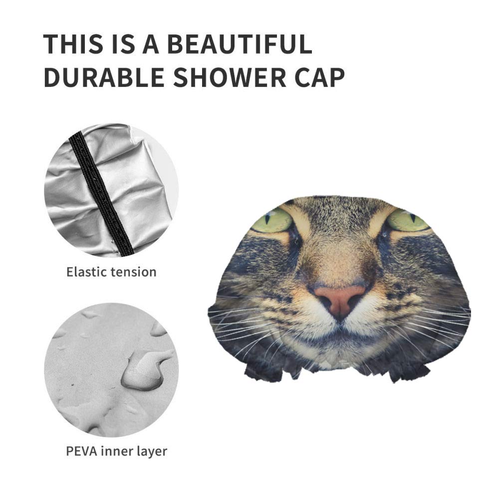 Swono Gorro de ducha de gato, lindo gato que mira recto hacia ti, impermeable, doble capa, perfecto para todas las longitudes y grosores de cabello