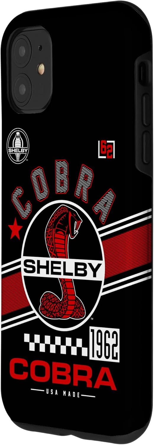 Funda con logotipo de rayas rojas fabricada en Estados Unidos para iPhone 11 Shelby Cobra 1962