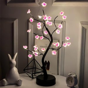 HoldOneLight Lámpara de luz de árbol bonsái de flor de cerezo, 36 LED, lámpara de árbol de decoración japonesa, batería y enchufe USB, lámpara de HoldOneLight Lámpara de luz de árbol bonsái de flor de cerezo, 36 LED, lámpara de árbol de decoración japonesa, batería y enchufe USB, lámpara de