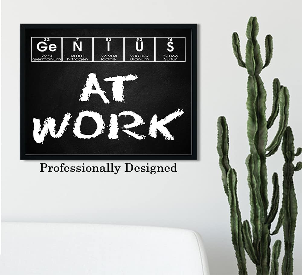 Genius At Work – Póster científico divertido sin marco, 14 x 11 pulgadas, arte químico, ideal para laboratorio de ciencias, dormitorio de