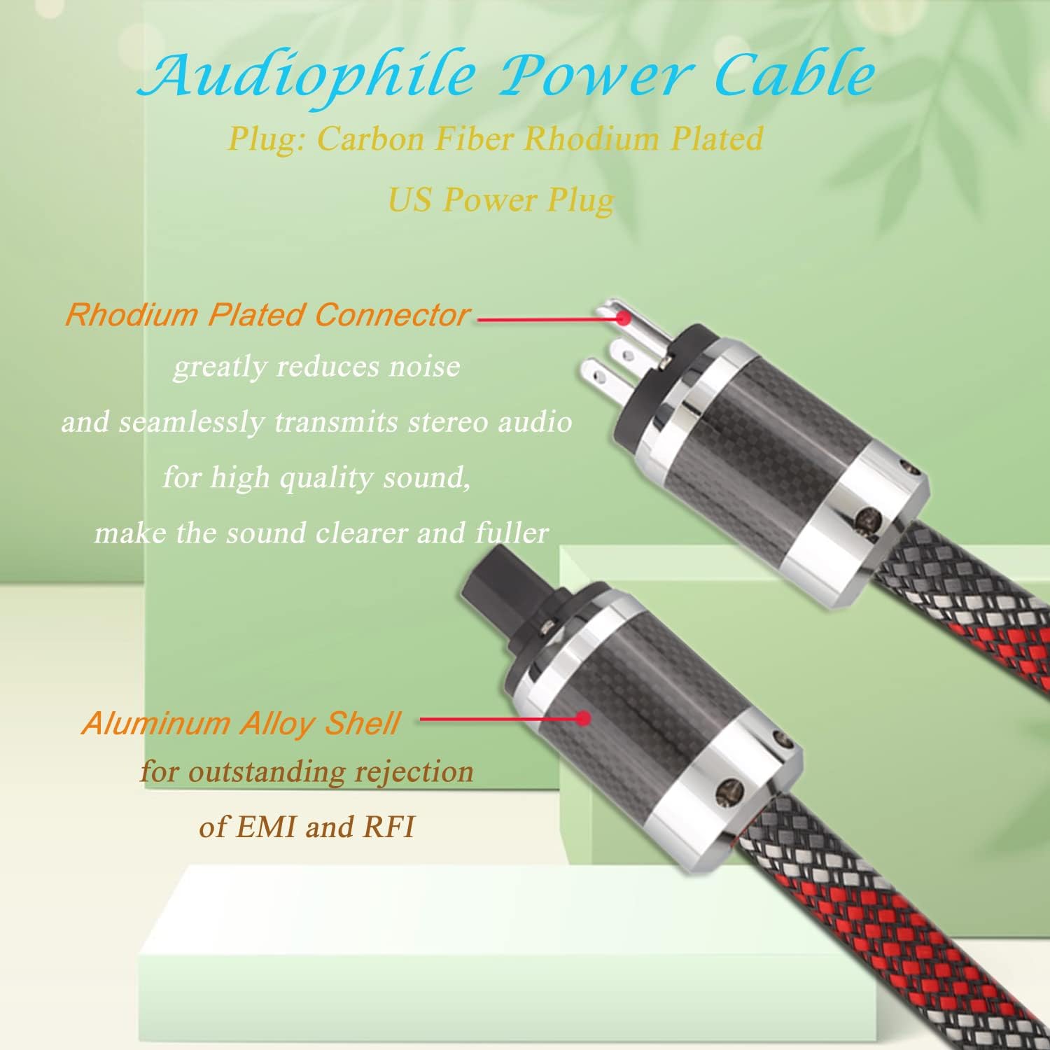 Tertullus Cables de alimentación de alta fidelidad 5N OFC AC Cable de alimentación principal de EE. UU. con enchufe de fibra de carbono IEC320-C15