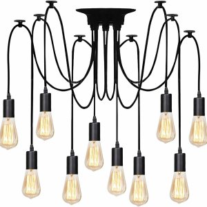 GLW Lámpara de araña de techo de 10 brazos, antigua, clásica, ajustable, iluminación colgante para mesa de comedor, E26, lámpara retro moderna para GLW Lámpara de araña de techo de 10 brazos, antigua, clásica, ajustable, iluminación colgante para mesa de comedor, E26, lámpara retro moderna para