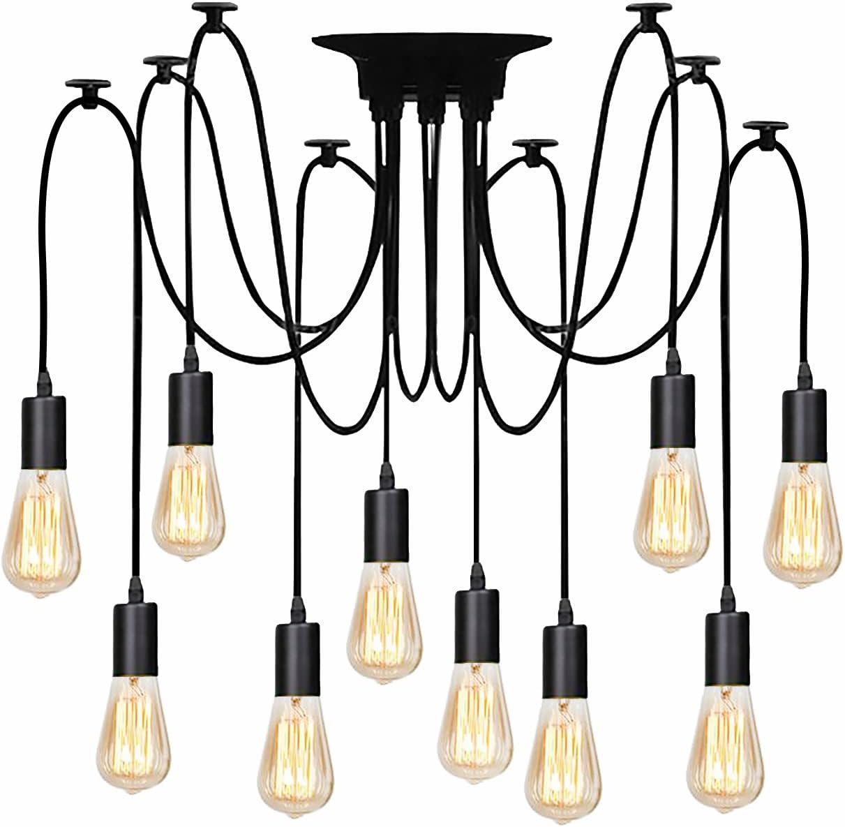 GLW Lámpara de araña de techo de 10 brazos, antigua, clásica, ajustable, iluminación colgante para mesa de comedor, E26, lámpara retro moderna para