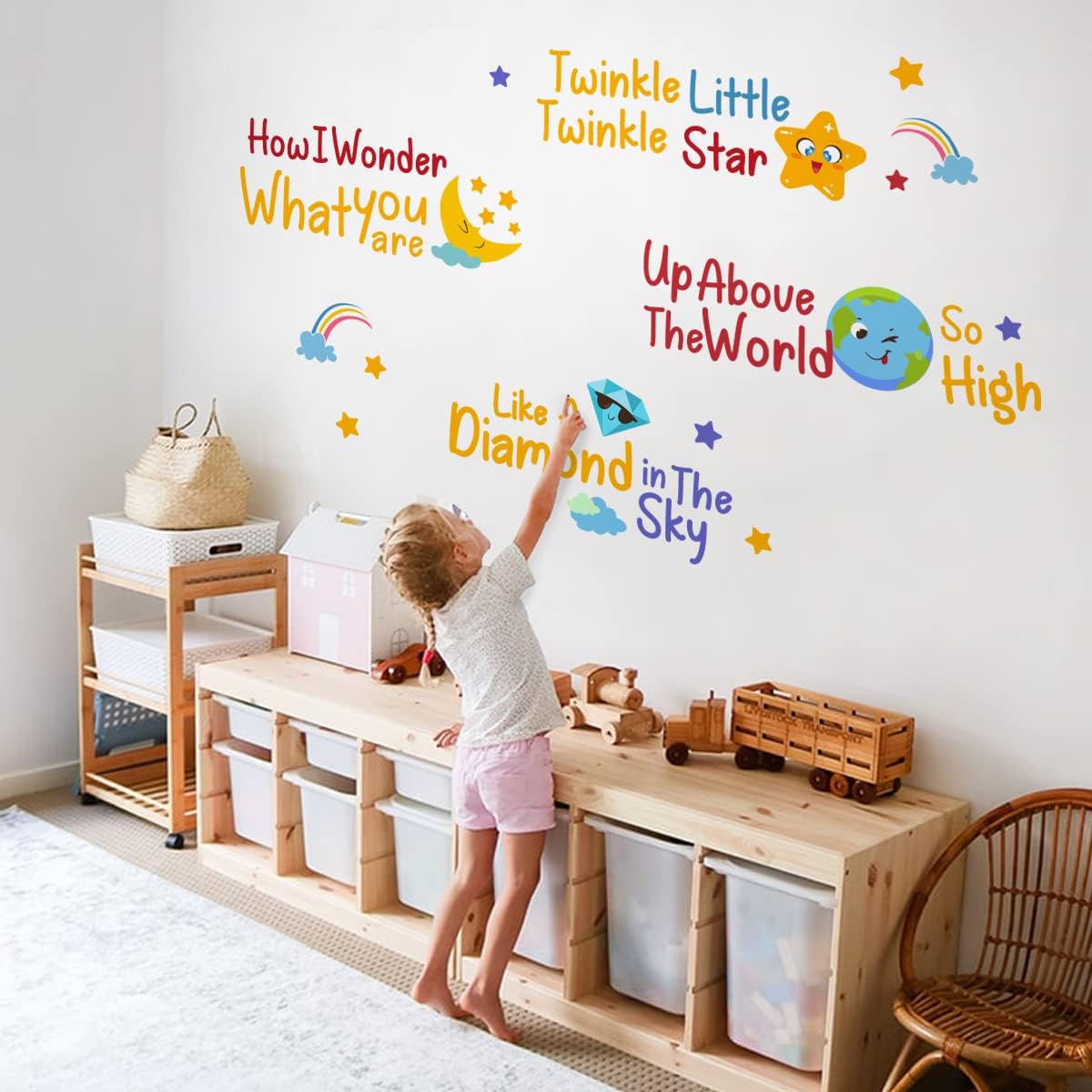 DEKOSH Juego de calcomanías de pared para habitación de bebé con centelleante y centelleante Little Star Rhyme, calcomanías de pared para niños para