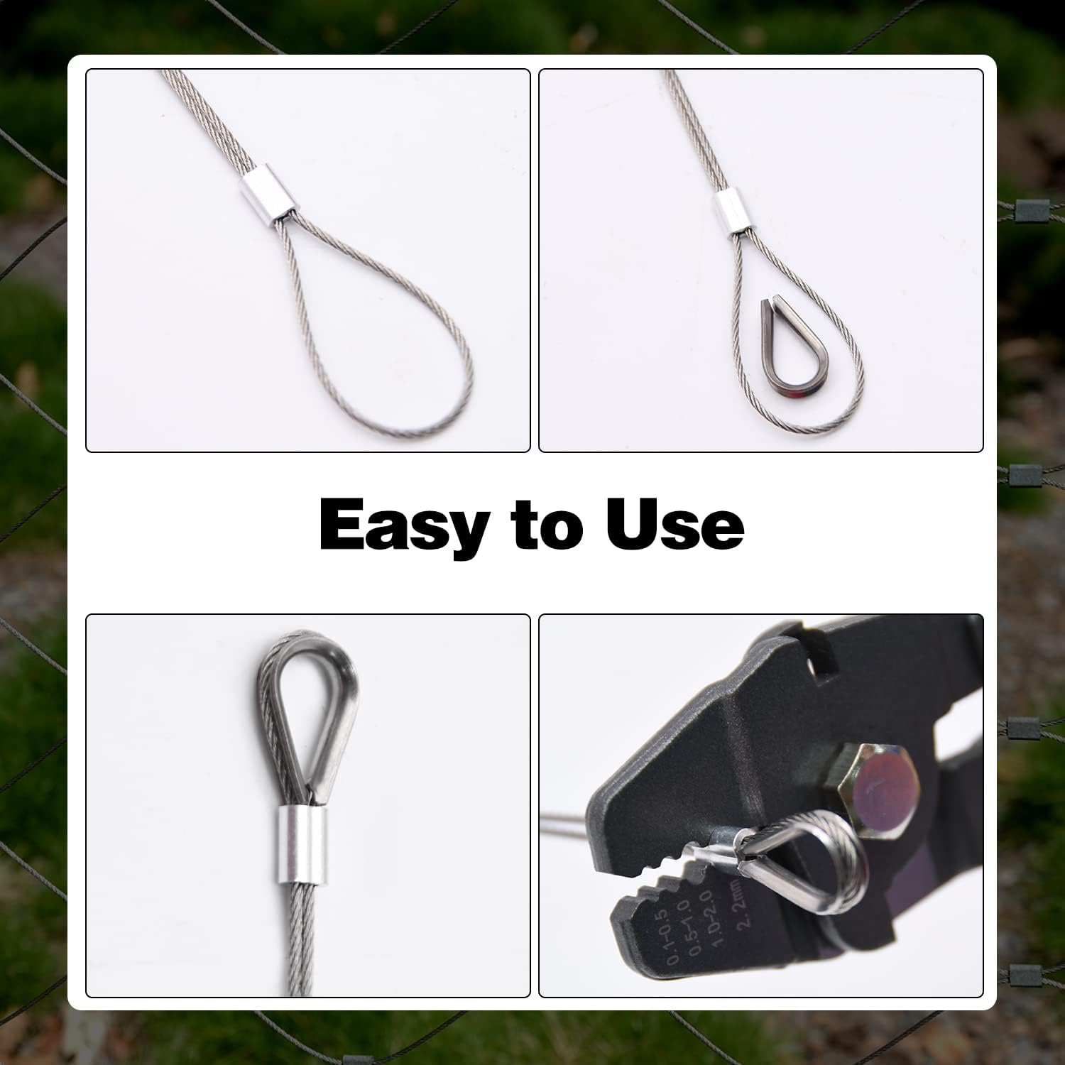 Kit de herramientas de prensado de cuerda de alambre de 656 pies, cable de cuerda de alambre de acero inoxidable con mangas de prensado de aluminio