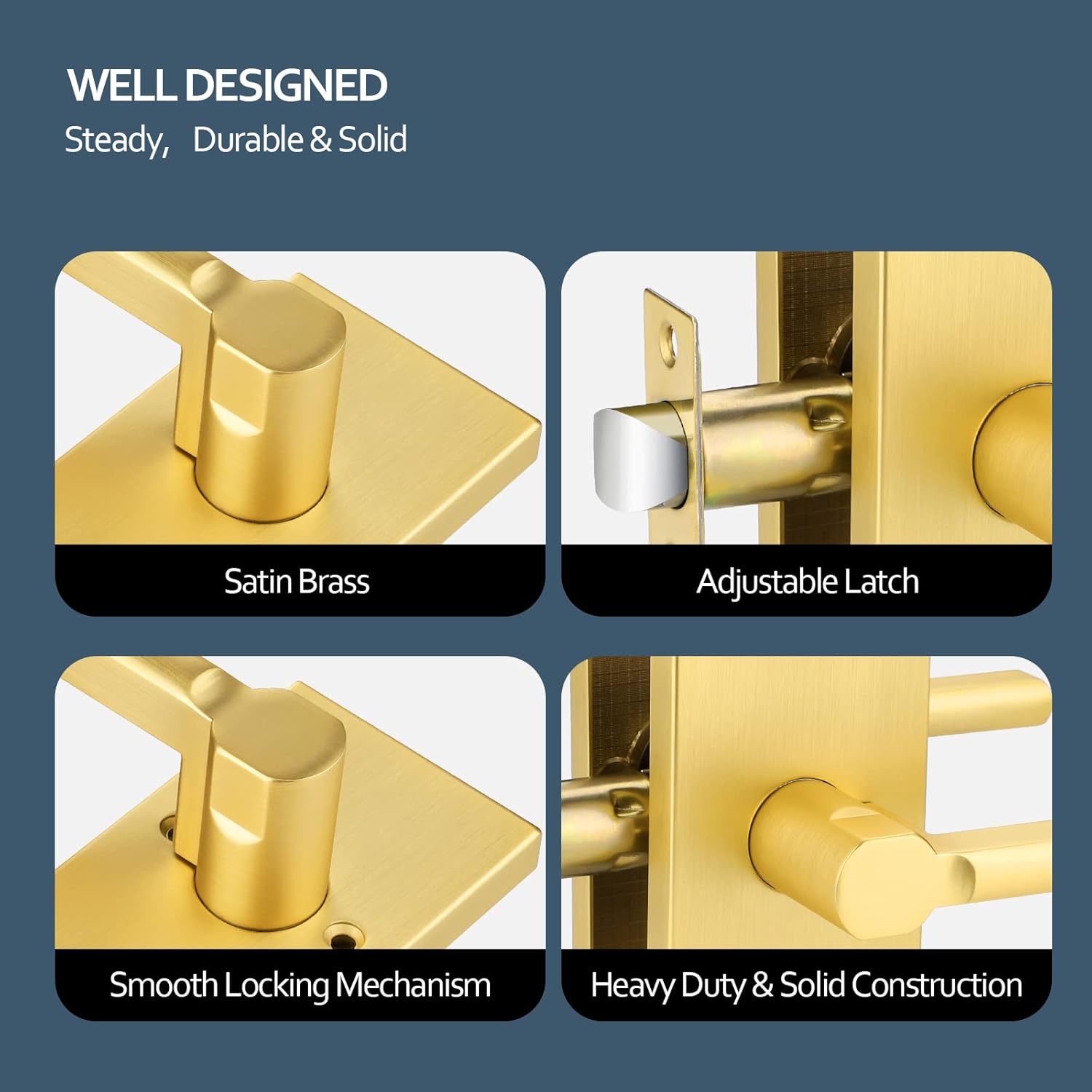 EHOMEWARE Paquete de 3 pomos de puerta de paso, manijas de puerta de latón satinado sin llave, manijas de puerta interior en acabado dorado, manijas