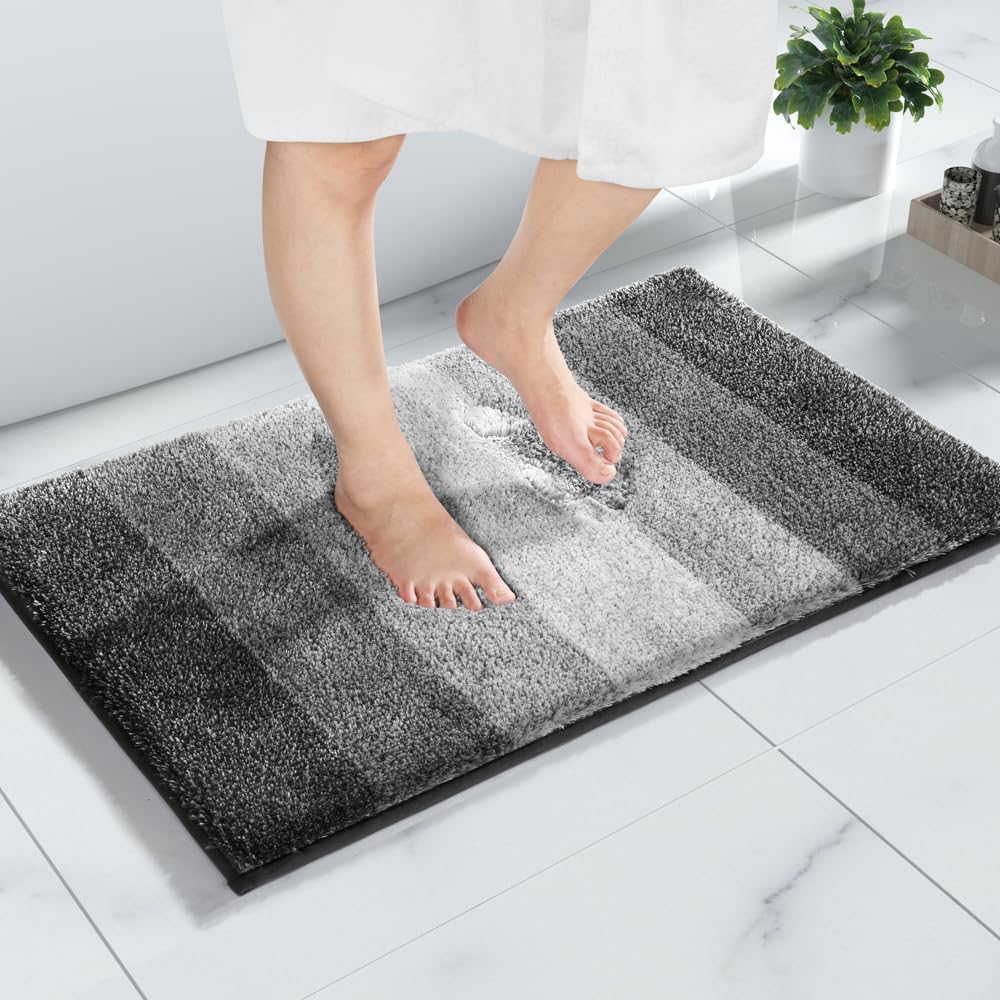 Yimobra Tapete de baño de microfibra absorbente de felpa suave y cómoda, extra grueso, antideslizante, lavable a máquina, tapete de baño para suelo