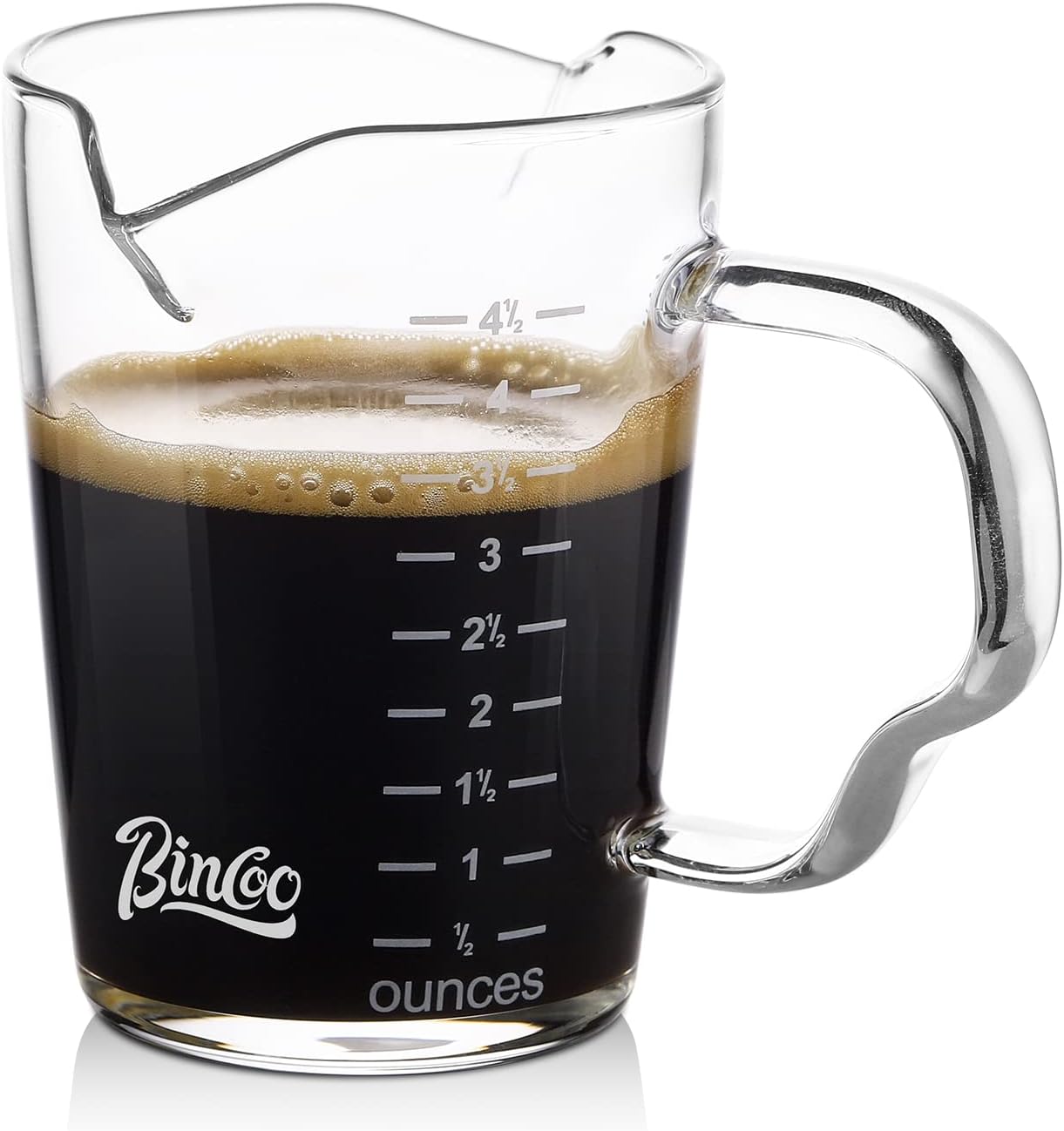 BINCOO Tazas de café expreso de 5.1 fl oz con mango y doble escala, 4.05 onzas, vaso de medición de vidrio de doble boquilla, taza de leche para