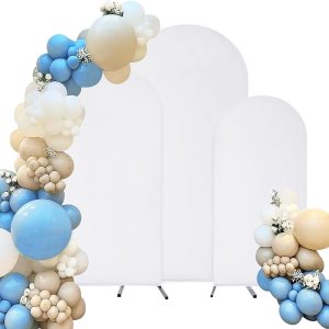 Juego de 3 fundas de elastano ajustadas para arco de boda, cubierta de fondo de arco blanco, fundas de fondo para telón de fondo de Chiara con parte Juego de 3 fundas de elastano ajustadas para arco de boda, cubierta de fondo de arco blanco, fundas de fondo para telón de fondo de Chiara con parte
