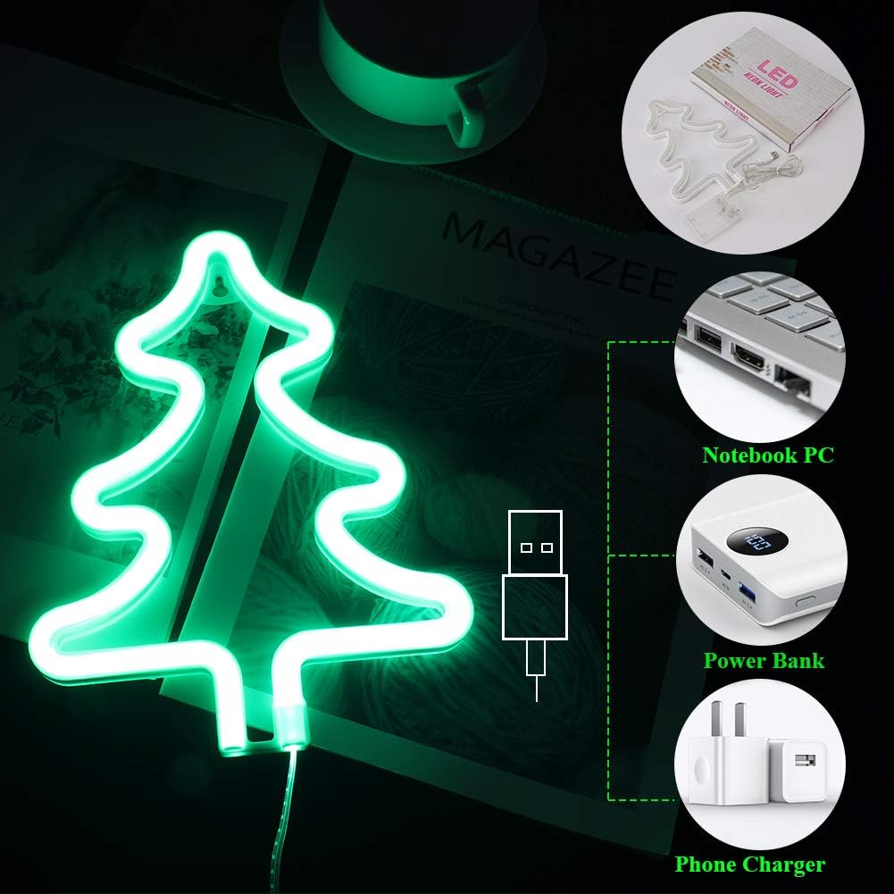 Christmas Tree Neon Signs,Led Neon Signs for Wall Decor, Battery or USB Operated Neon Light Sign Light Up for Kids Room,Bar,Christmas,Parties,Home