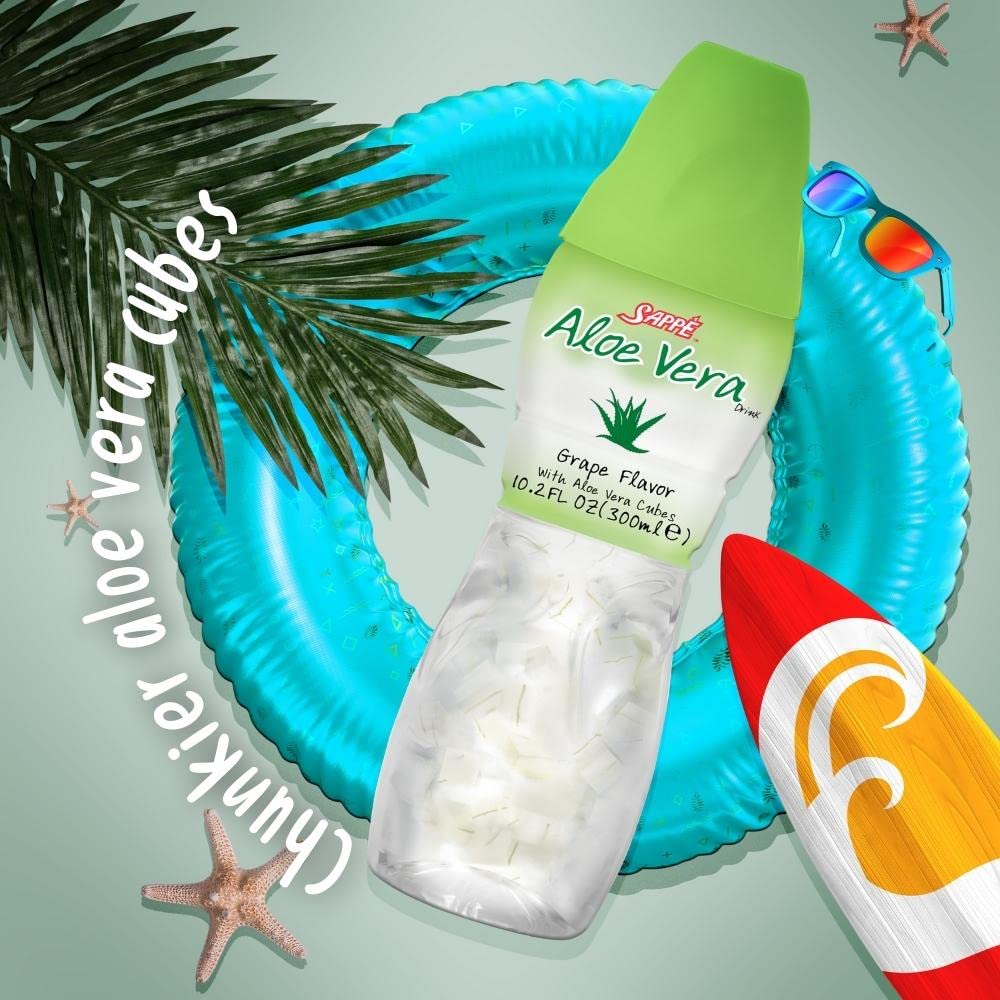 Jugo de aloe vera (sabor a uva) Bebida de aloe vera con pulpa de aloe pura (6 paquetes) Jugo a base de plantas ideal para hidratación y contiene