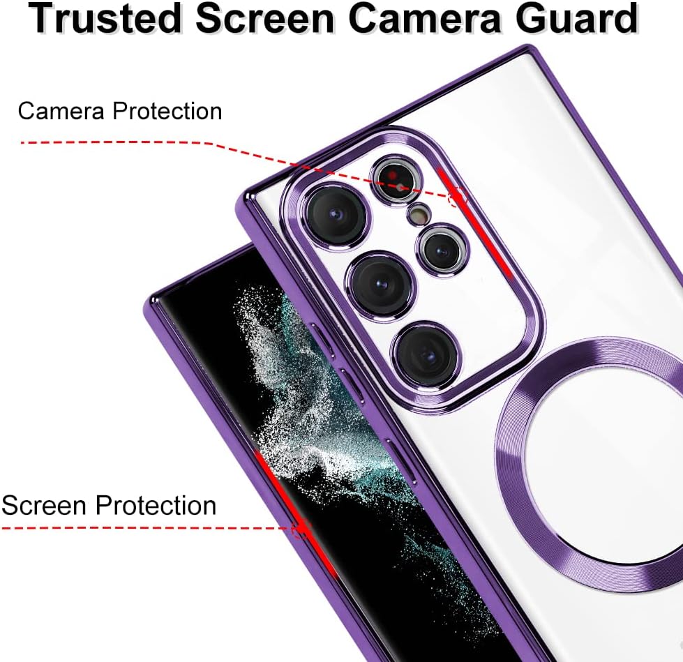 OOK Funda magnética transparente para Galaxy S22 Ultra, compatible con MagSafe, diseño de corazón de amor, funda galvanizada de TPU suave a prueba