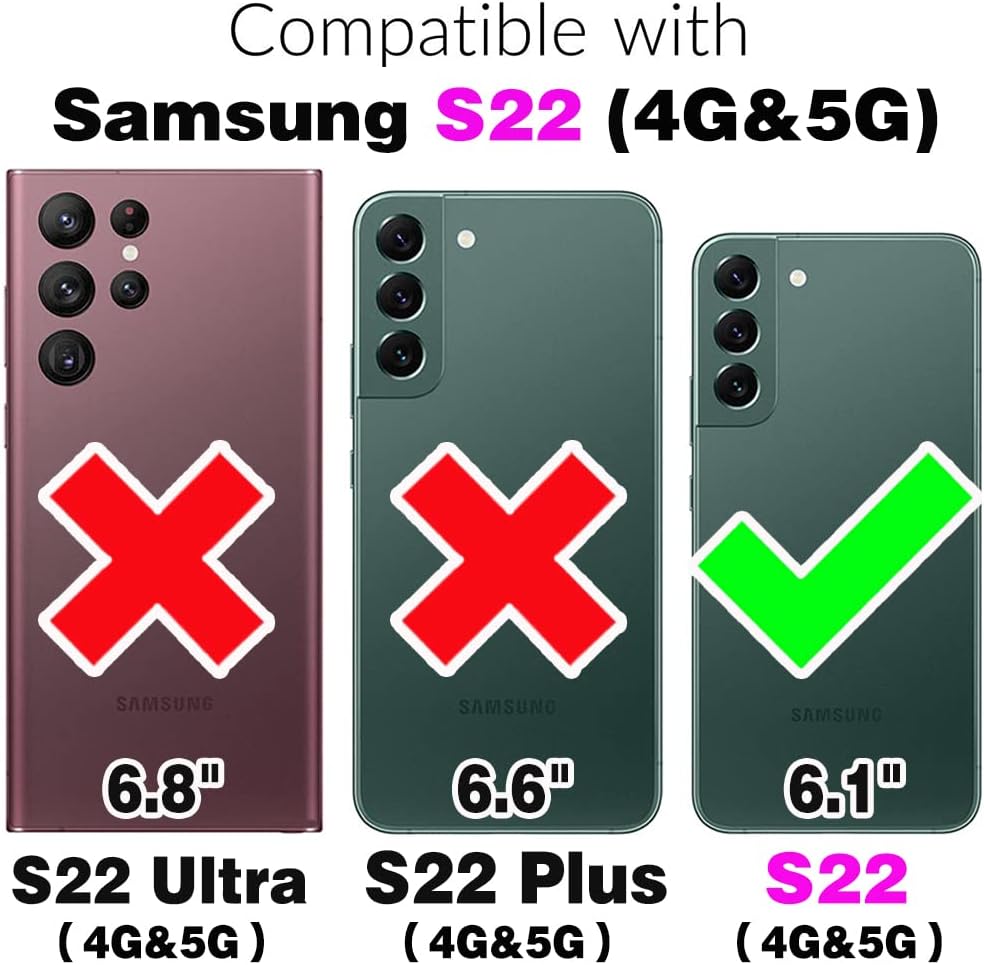 Asuwish Funda de teléfono para Samsung Galaxy S22 5G Funda tipo cartera con protector de pantalla de vidrio templado y correa para la muñeca de