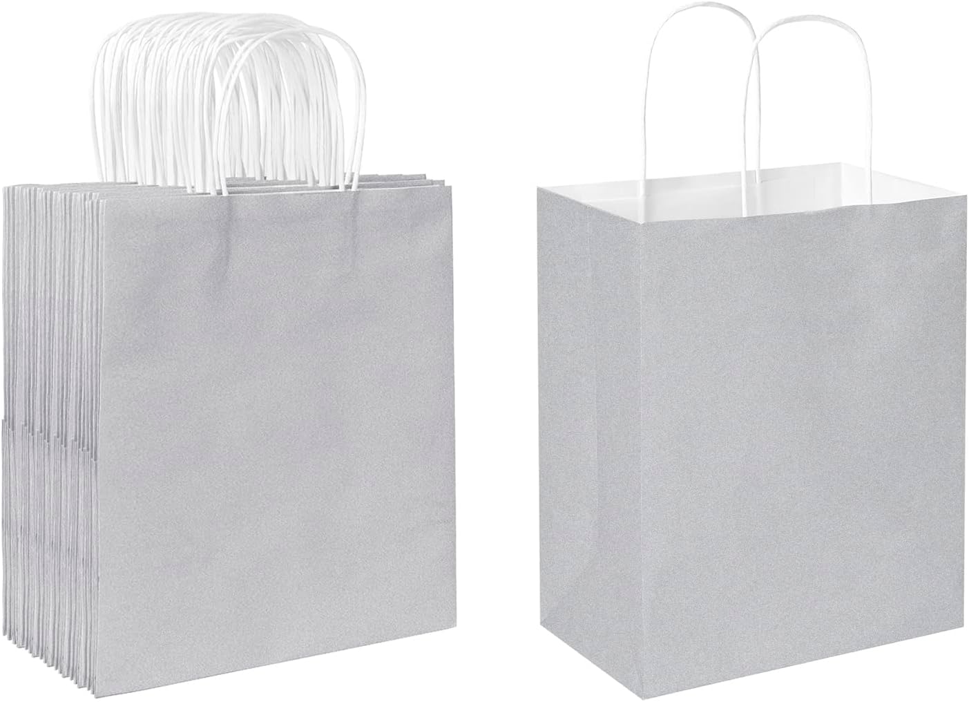 Oikss Paquete de 50 bolsas de papel medianas de 8 x 4.75 x 10 pulgadas con asas, bolsas de papel kraft a granel, bolsas de papel kraft para