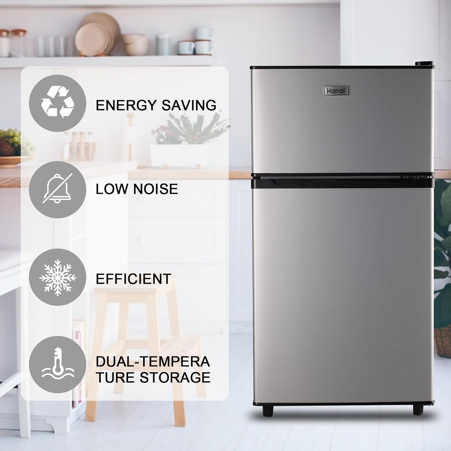 WANAI Refrigerador compacto de 3.5 pies cúbicos, refrigerador clásico retro de 2 puertas, mini refrigerador ajustable con estantes de vidrio