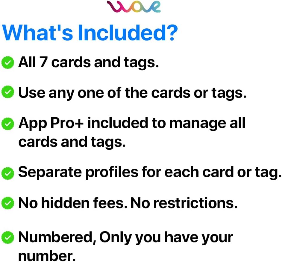 Paquete de 7 tarjetas de visita digitales y etiquetas inteligentes, sin límites de suscripción o aplicaciones, sin tarifas de actualización ocultas,