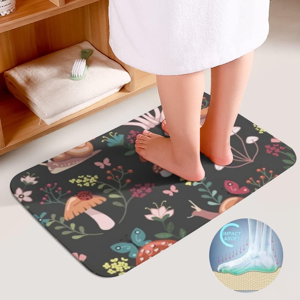 Hapuxt Juego de tapetes de baño antideslizantes, incluye tapete de contorno en forma de U, funda para asiento de inodoro, setas, caracoles, flores