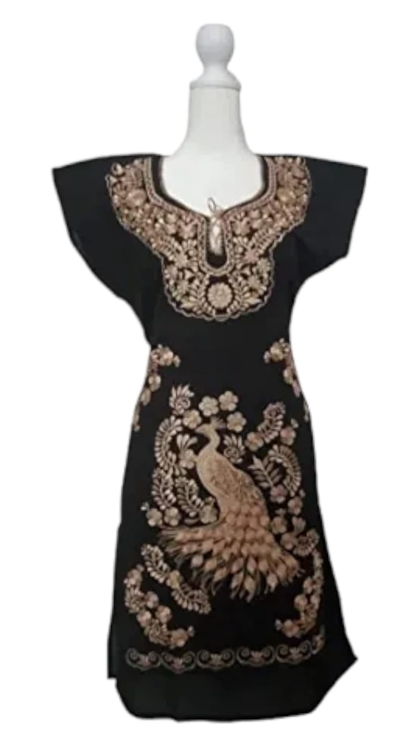 Authentic Mexican Embroidered Dress from Mexico womens vestidos bordados mexicanos huipil black colorful dress vestidos long traditional bordados