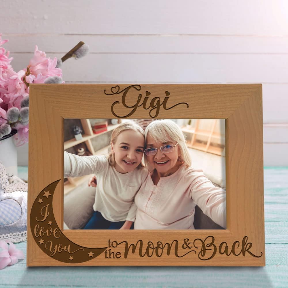 KATE POSH GIGI, I Love you to the Moon and Back, marco de fotos de madera natural grabado, regalos del día de los abuelos, regalos de abuela, abuela
