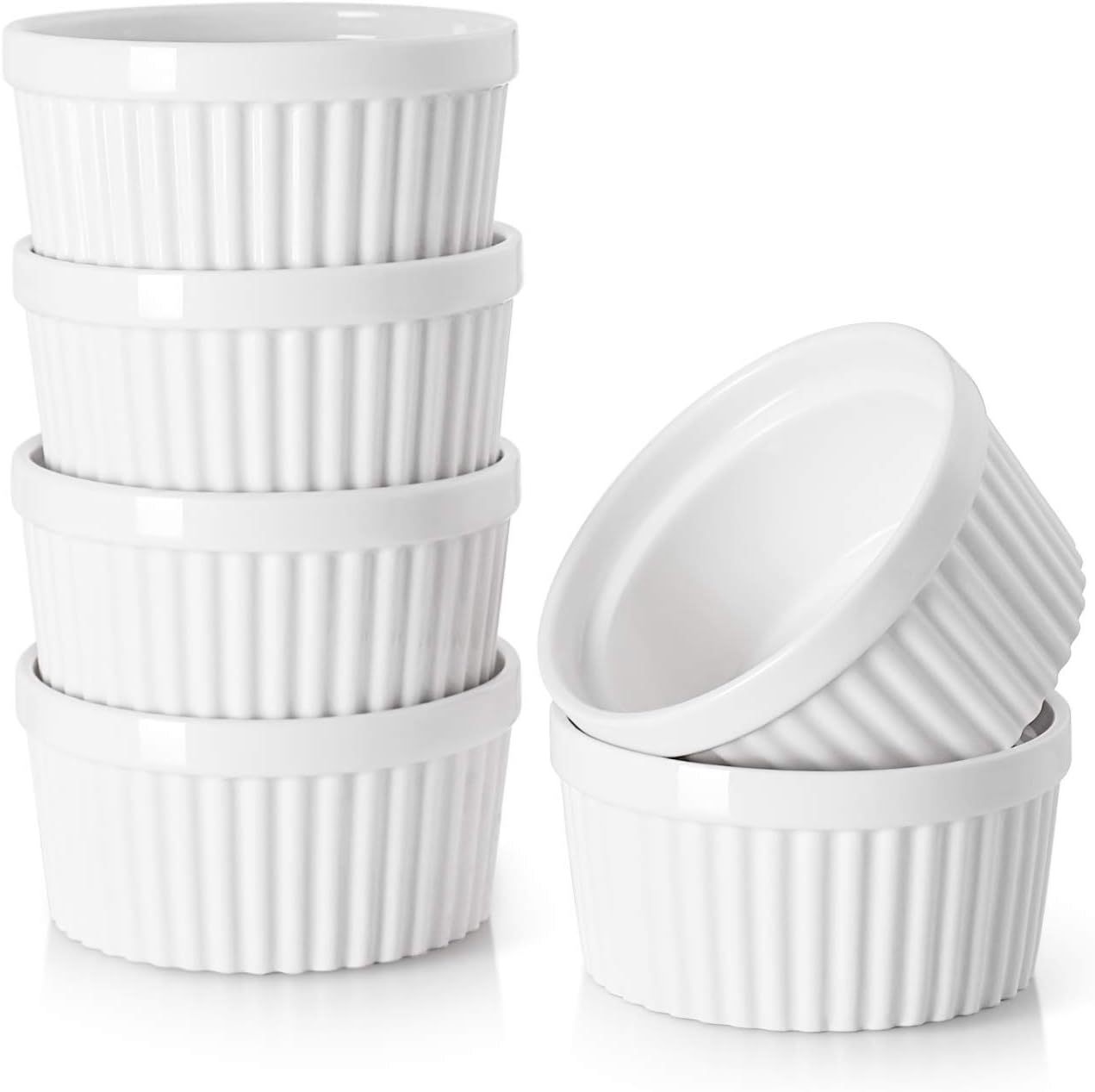 DOWAN Ramekins – Juego de 6 recipientes pequeños para servir, 8 onzas, cuencos de postre, cuencos cuadrados de porcelana, moldes individuales para