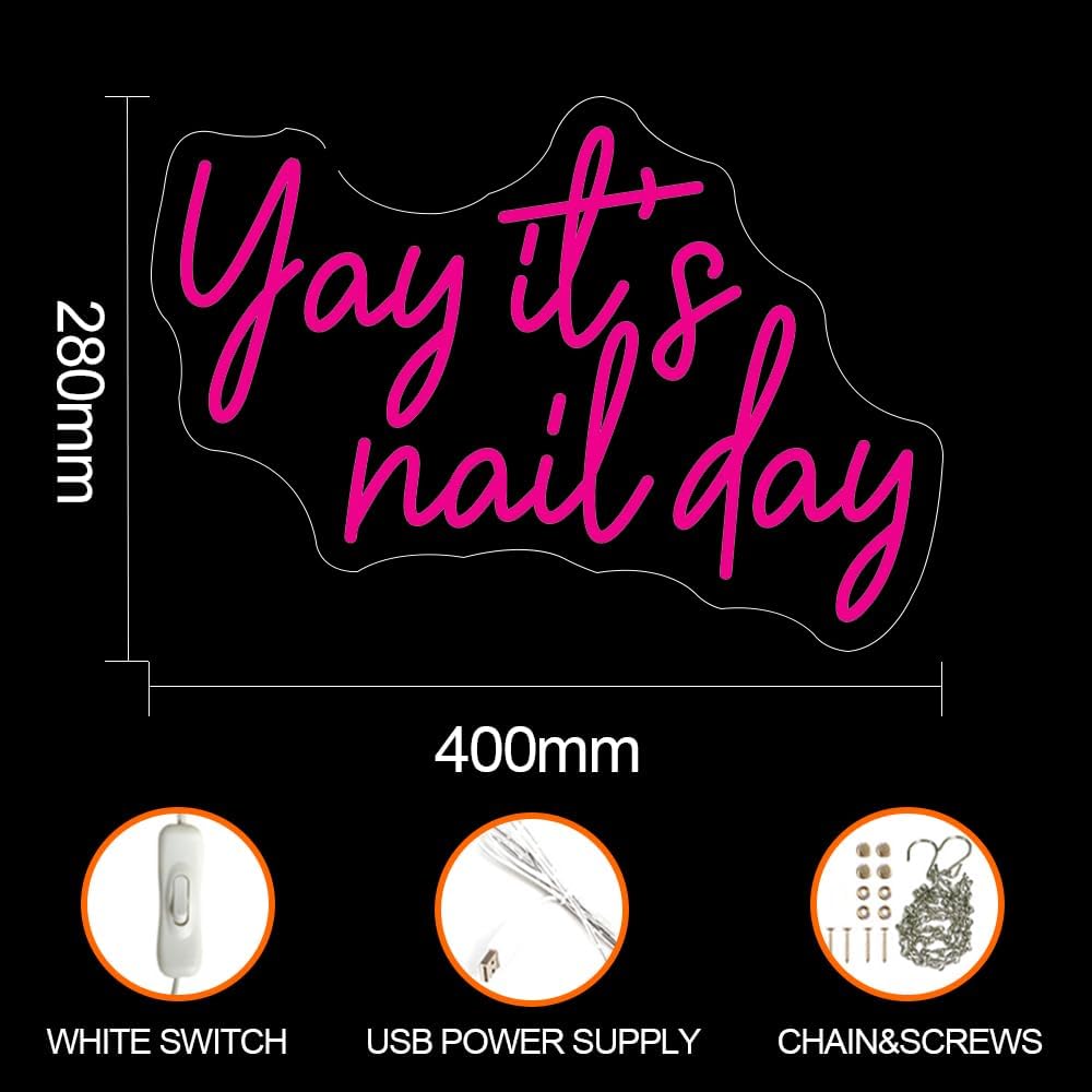 Yay It’s Nail Day – Letrero de neón para decoración de pared, letrero de neón de uñas para salón de uñas, letrero de ventana de uñas de neón rosa,