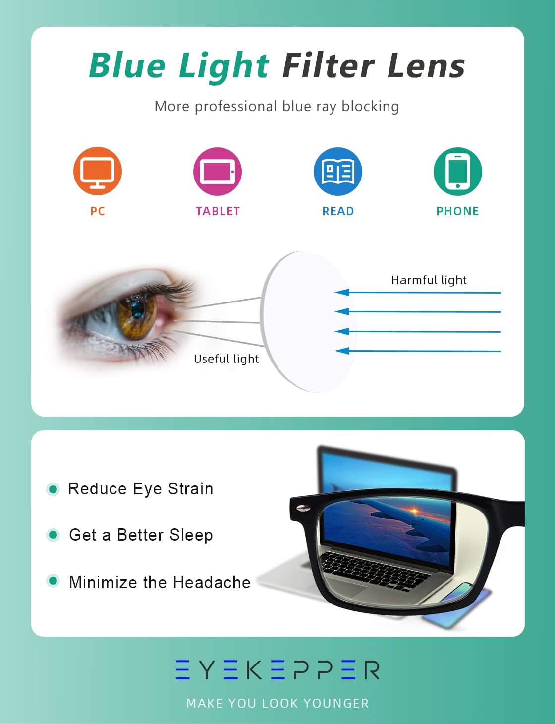 Eyekepper – Lentes de lectura para computadora, con filtro de luz azul, lentes para leer, bloquea el deslumbramiento, para hombres y mujeres