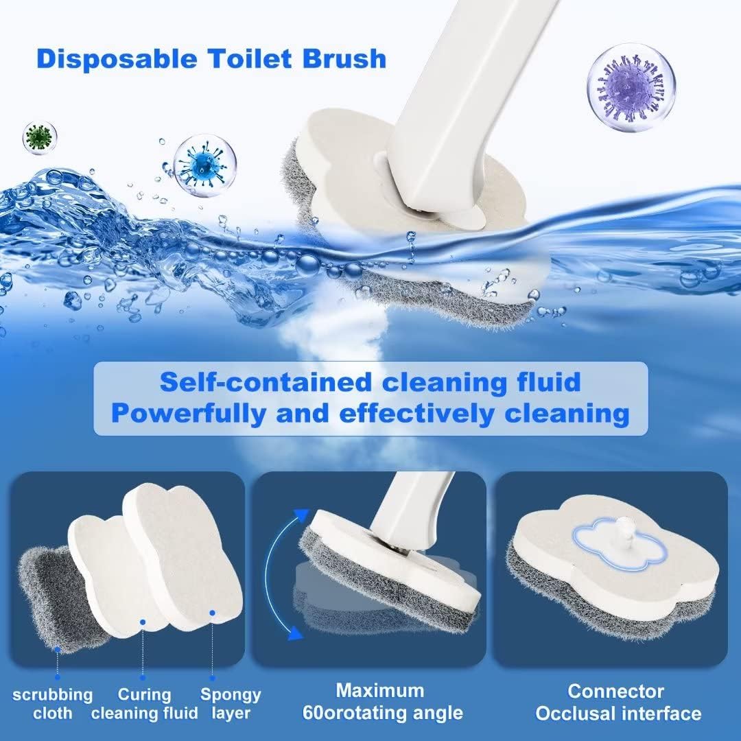 DAWUSU Juego de escobillas de inodoro con 2 cepillos diferentes. Cepillo desechable para inodoro con 48 recambios de varita, cepillo de silicona