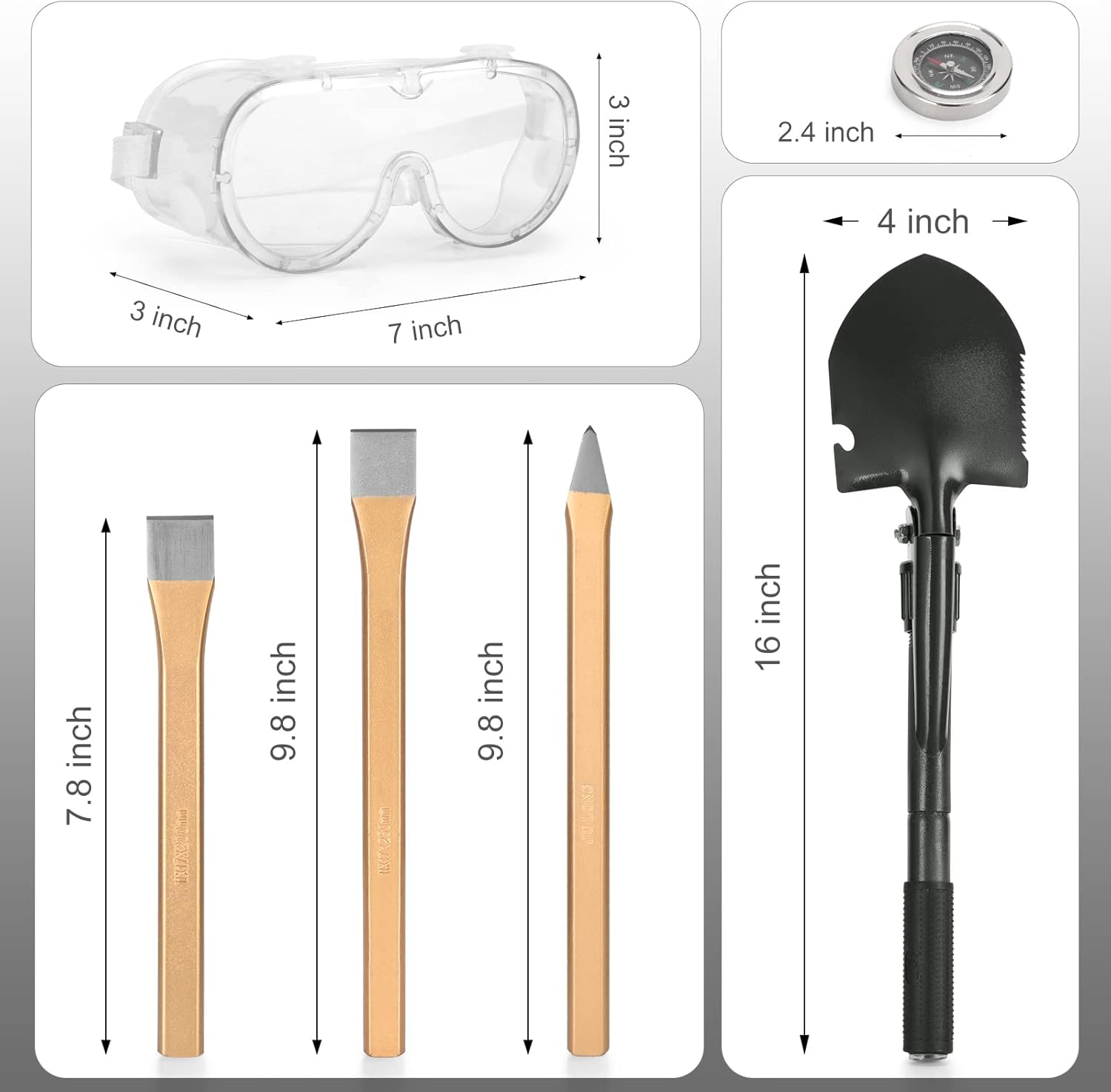 MYSTERYSTONE Kit de martillo de roca de 23 piezas para caza de rocas, gran paquete completo que incluye martillo de acero para roca, juego de cincel