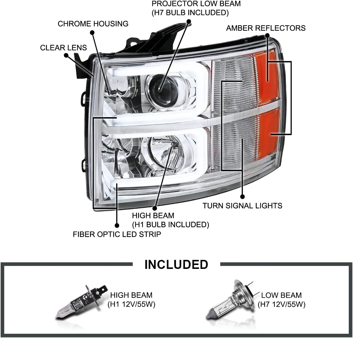 Spec-D Tuning Faros delanteros de proyector de barra de luz LED compatibles con Chevy Silverado 1500 2500 HD 3500 HD 2007-2013, conjunto de faros