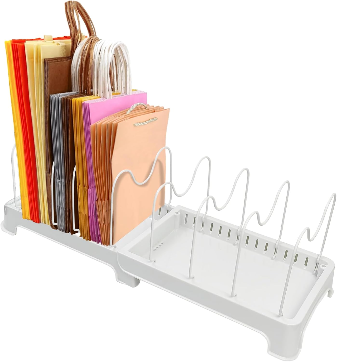 Sibosen Organizador de bolsas de compras reutilizables, separadores de estantes ajustables, ideal para almacenar bolsas de tela y papel plegadas,
