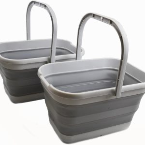 SAMMART Cubo de agua plegable rectangular de 12 litros (3.1 galones) para campamento, pesca (gris (juego de 2)) SAMMART Cubo de agua plegable rectangular de 12 litros (3.1 galones) para campamento, pesca (gris (juego de 2))