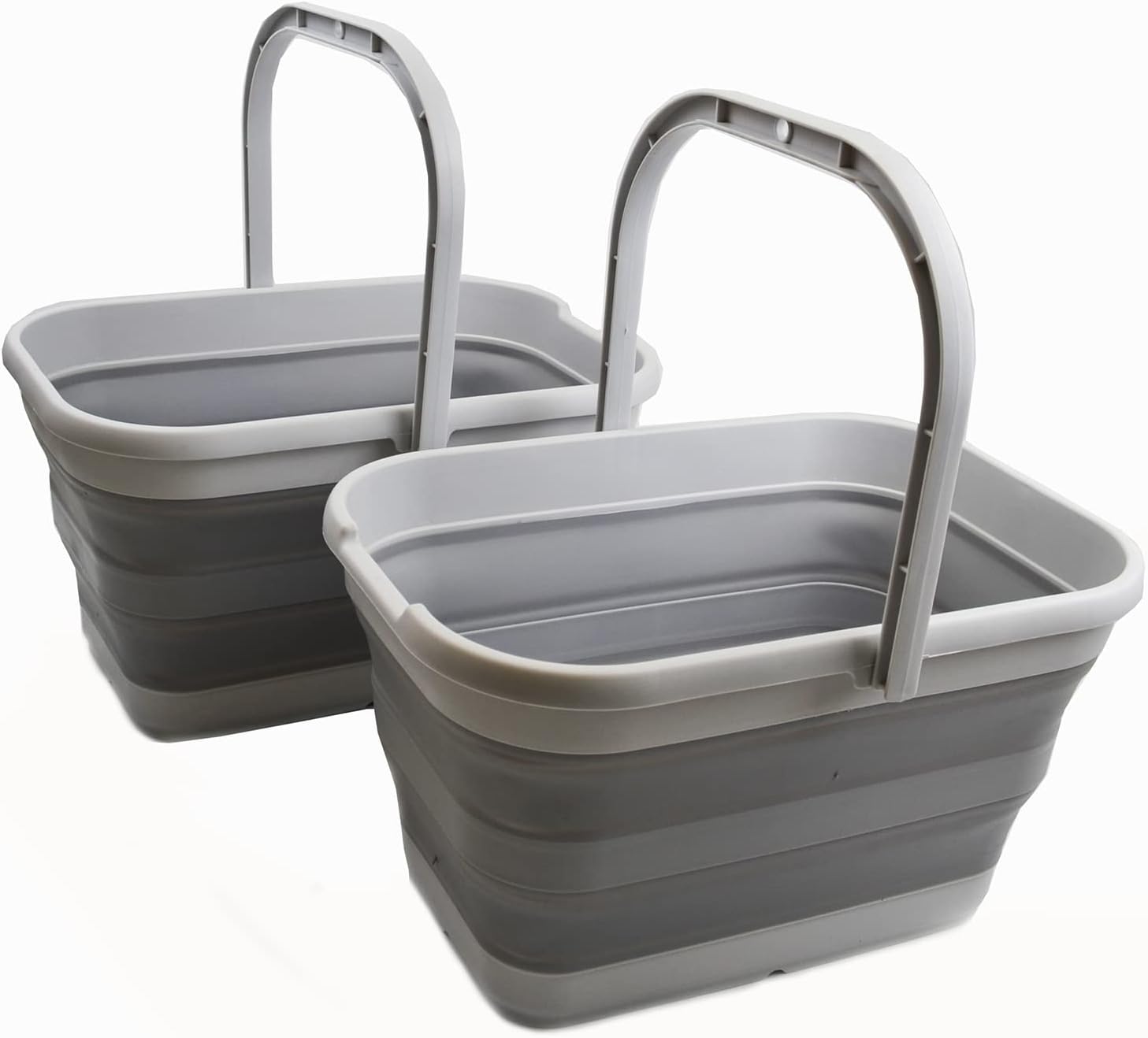 SAMMART Cubo de agua plegable rectangular de 12 litros (3.1 galones) para campamento, pesca (gris (juego de 2))