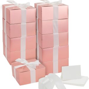 Stockroom Plus Paquete de 10 cajas de regalo de oro rosa con tapas, cinta y tarjetas de felicitación blancas en blanco para regalos, recuerdos (8 x Stockroom Plus Paquete de 10 cajas de regalo de oro rosa con tapas, cinta y tarjetas de felicitación blancas en blanco para regalos, recuerdos (8 x