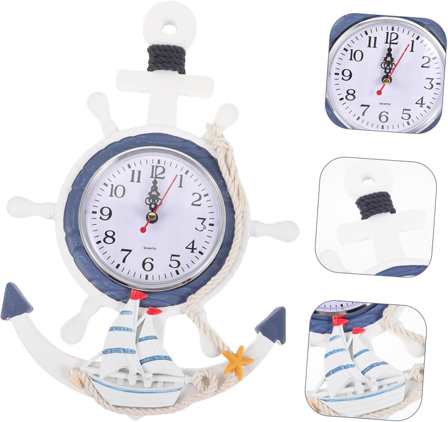 IMIKEYA Adornos de playa o reloj vintage ornamento náutico mediterráneo pared grande reloj de pared reloj de pared digital rústico ancla reloj
