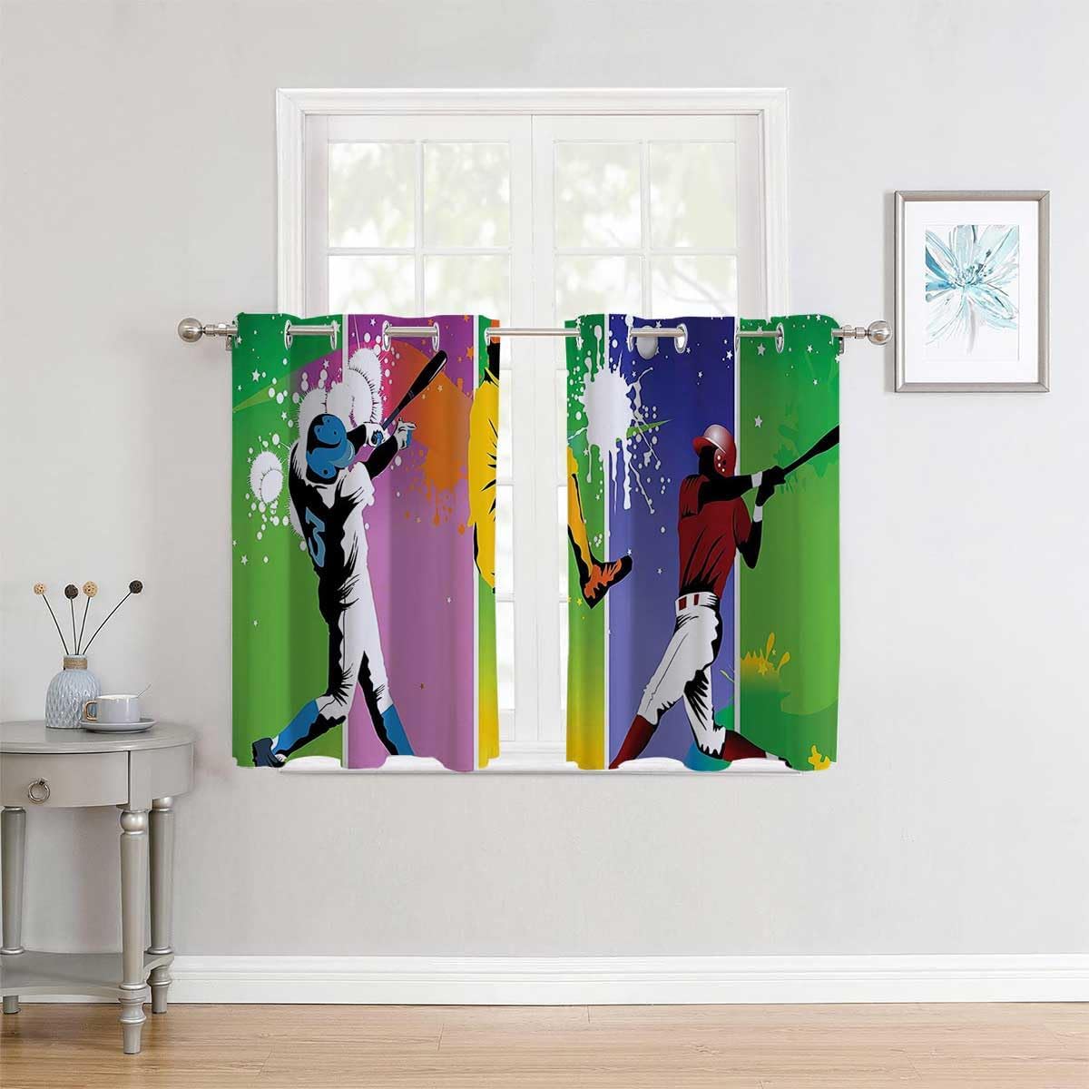 YANFENQI Cortina para Dividir Habitacion Decoración Deportiva con ojales para puerta corta, insonorización, bloqueador de ruido de ventana, 55
