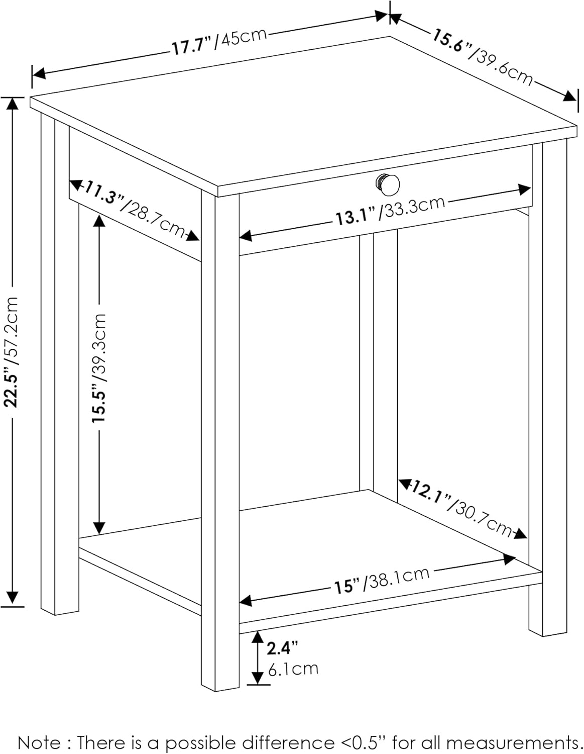 Furinno Classic – Mesa auxiliar con cajón, paquete de 2unidades, roble rústico